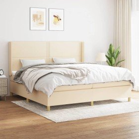 Cama box spring con colchón tela color crema 200x200 cm en Camas y somieres | Comprar online en Foro24
