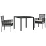 Conjunto de Comedor de Jardín de 3 Piezas con Cojines Ratan Sintético Negro by , Garden chairs - Ref: Foro24-3334855, Price: ...