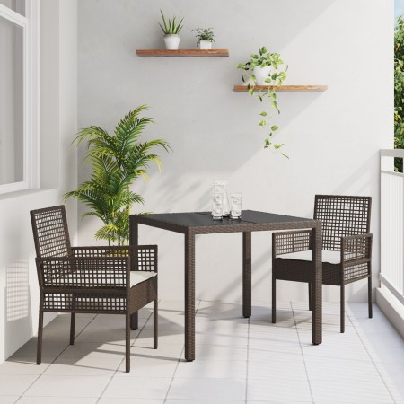 Conjunto de comedor de jardín de 3 piezas con cojines marrón de poliratán von , Gartenstühle - Ref: Foro24-3334863, Preis: 20...