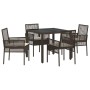 Conjunto de Comedor de Jardín de 5 Piezas con Cojines Marrón de Poliratán by , Garden chairs - Ref: Foro24-3334864, Price: 30...