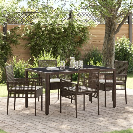 Conjunto de comedor de jardín de 5 piezas con cojines de ratán sintético marrón by , Garden chairs - Ref: Foro24-3334865, Pri...