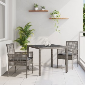 Conjunto de Comedor de Jardín de 3 Piezas con Cojines Gris de Poliratán by , Garden chairs - Ref: Foro24-3334871, Price: 207,...