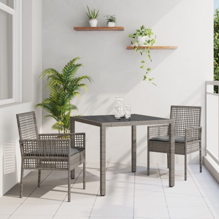 Conjunto de Comedor de Jardín de 3 Piezas con Cojines Gris de Poliratán by , Garden chairs - Ref: Foro24-3334871, Price: 207,...