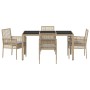 Conjunto de Comedor de Jardín de 5 Piezas con Cojines Beige de Poliratán by , Garden chairs - Ref: Foro24-3334881, Price: 376...