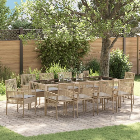 Juego de Comedor de Jardín de 11 Piezas con Cojines Beige Poliratán von , Gartenstühle - Ref: Foro24-3334886, Preis: 769,35 €...