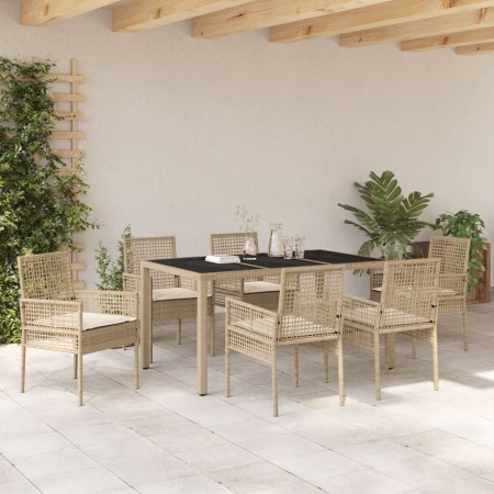 Conjunto de Comedor de Jardín de 7 Piezas con Cojines Beige de Polirratán by , Garden chairs - Ref: Foro24-3334890, Price: 48...