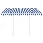 Automatic retractable awning with blue and white poles 3.5x2.5 m by vidaXL, Awnings - Ref: Foro24-3069926, Price: 432,13 €, D...