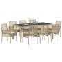 Conjunto de Comedor de Jardín de 9 Piezas con Cojines Beige de Poliratán by , Garden chairs - Ref: Foro24-3334892, Price: 620...