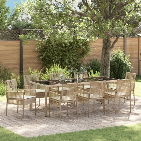 Set de Comedor de Jardín de 9 Piezas con Cojines Beig de Poliratán by , Garden chairs - Ref: Foro24-3334893, Price: 612,51 €,...