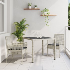 Conjunto de Comedor de Jardín de 3 Piezas con Cojines Gris Claro de Poliratán by , Garden chairs - Ref: Foro24-3334895, Price...