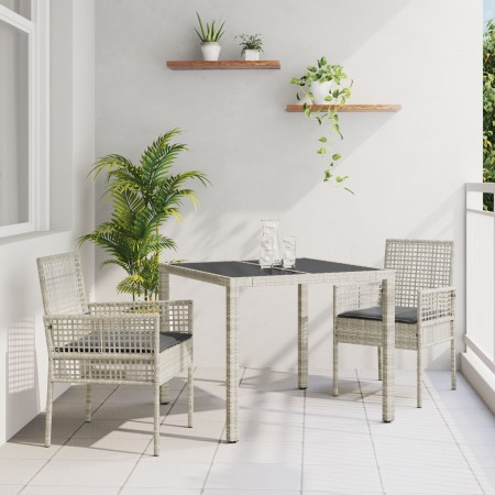 Conjunto de Comedor de Jardín de 3 Piezas con Cojines Gris Claro de Poliratán von , Gartenstühle - Ref: Foro24-3334895, Preis...