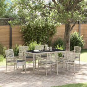 Juego de comedor de jardín de 7 piezas con cojines en gris claro de poliratán de , Sillas de jardín - Ref: Foro24-3334898, Pr...