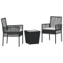 Conjunto Bistro de Jardín de 3 Piezas con Cojines en Ratan Sintético Negro by , Garden chairs - Ref: Foro24-3334955, Price: 1...