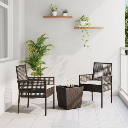 Conjunto de Bistro de Jardín de 3 Piezas con Cojines Marrón de Poliratán by , Garden chairs - Ref: Foro24-3334956, Price: 153...