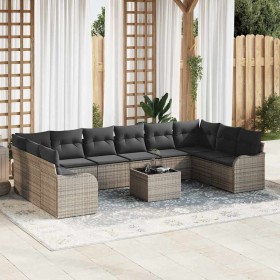 Conjunto de sofá de jardín con cojín 11 pcs Gris Poliratán