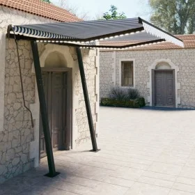 Retractable manual awning with blue and white LED light 3x2.5 m by vidaXL, Awnings - Ref: Foro24-3070101, Price: 367,69 €, Di...