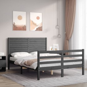 Estructura de cama con cabecero madera maciza gris 120x200 cm