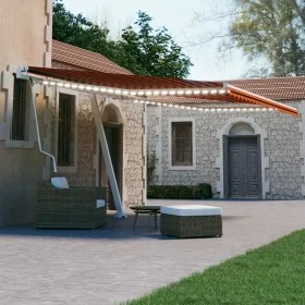Toldo automático LED sensor de viento naranja marrón 450x300 cm by vidaXL, Awnings - Ref: Foro24-3069575, Price: 704,44 €, Di...