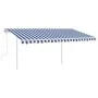 Retractable manual awning with blue and white poles 4.5x3 m by vidaXL, Awnings - Ref: Foro24-3069956, Price: 471,28 €, Discou...