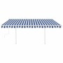 Retractable manual awning with blue and white poles 4.5x3 m by vidaXL, Awnings - Ref: Foro24-3069956, Price: 469,13 €, Discou...