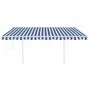 Retractable manual awning with blue and white poles 4.5x3 m by vidaXL, Awnings - Ref: Foro24-3069956, Price: 471,28 €, Discou...