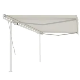 Toldo retráctil manual con postes crema 5x3,5 m de vidaXL, Toldos - Ref: Foro24-3070057, Precio: 497,35 €, Descuento: %