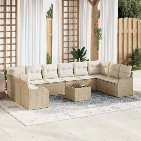 Conjunto de sofá de jardín con cojín 11 pcs Beige Poliratán