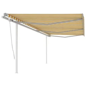 Retractable manual awning with yellow and white poles, 6x3.5 m. by vidaXL, Awnings - Ref: Foro24-3070078, Price: 683,57 €, Di...