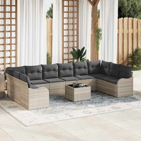 Conjunto de sofá de jardín 11 pcs Gris claro Poliratán
