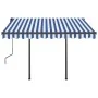 Manual retractable awning with blue and white poles 3.5x2.5 m by vidaXL, Awnings - Ref: Foro24-3070116, Price: 345,55 €, Disc...