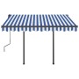 Toldo manual retráctil con postes azul y blanco 3,5x2,5 m