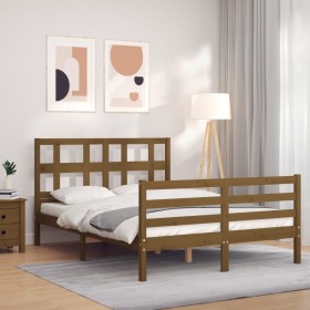 Estructura cama y cabecero madera maciza marrón miel 120x200 cm