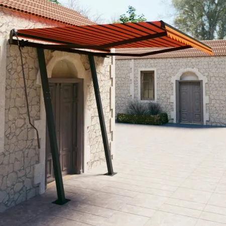 Retractable manual awning with orange and brown posts, 3.5x2.5 m. by vidaXL, Awnings - Ref: Foro24-3070120, Price: 338,36 €, ...