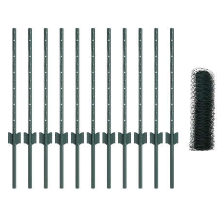 Postes de Cerca 11 pcs U-Channel Verde 60 cm Acero, Cerca Hexagonal Verde 0,6x25 m Acero by , fence posts - Ref: Foro24-33367...