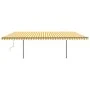 Manual retractable awning with yellow and white poles 3.5x2.5 m by vidaXL, Awnings - Ref: Foro24-3070118, Price: 340,69 €, Di...