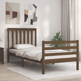 Estructura cama con cabecero madera maciza marrón 