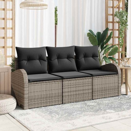 Conjunto de sofá de jardín con cojín 3 pcs Gris Poliratán