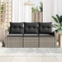 Conjunto de sofá de jardín con cojín 3 pcs Gris Poliratán
