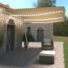 Manual retractable awning with yellow and white LED 600x350 cm by vidaXL, Awnings - Ref: Foro24-3069683, Price: 862,89 €, Dis...