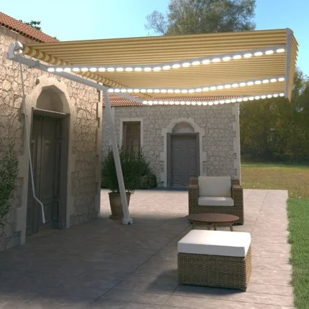 Manual retractable awning with yellow and white LED 600x350 cm by vidaXL, Awnings - Ref: Foro24-3069683, Price: 862,89 €, Dis...