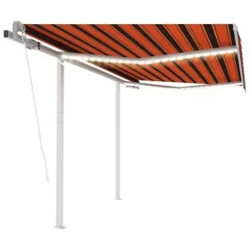Automatic awning with wind sensor LED orange brown 3.5x2.5 m by vidaXL, Awnings - Ref: Foro24-3069935, Price: 580,07 €, Disco...