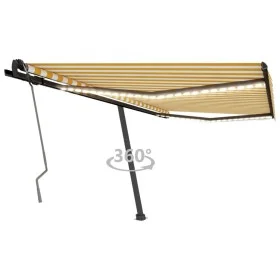 Manual retractable awning with yellow and white LED 400x350 cm by vidaXL, Awnings - Ref: Foro24-3069823, Price: 536,43 €, Dis...