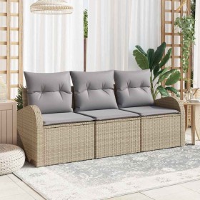 Conjunto de sofá de jardín con cojín 3 pcs Beige Poliratán Conjunto de sofá de jardín con cojín 3 pcs Beige Poliratán