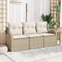 Conjunto de sofá de jardín con cojín 3 pcs Beige Poliratán