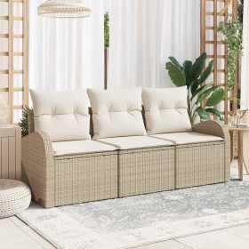 Conjunto de sofá de jardín con cojín 3 pcs Beige Poliratán