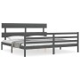 Gray solid wood bed frame with headboard 200x200 cm by vidaXL, Beds and slatted bases - Ref: Foro24-3195113, Price: 170,36 €,...