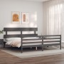 Gray solid wood bed frame with headboard 200x200 cm by vidaXL, Beds and slatted bases - Ref: Foro24-3195113, Price: 170,36 €,...