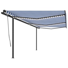 Toldo automático con LED sensor de viento azul y blanco 6x3 m