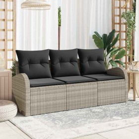 Conjunto de sofá de jardín con cojín 3 pcs Gris claro Poliratán