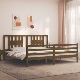 Honey brown solid wood bed frame and headboard 200x200 cm by vidaXL, Beds and slatted bases - Ref: Foro24-3194594, Price: 175...